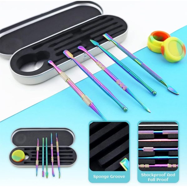 6 Pcs Wax Dabber Tool Set with 5 ml Silicone Container and Portable Metal Case Rainbow Color - Image 4