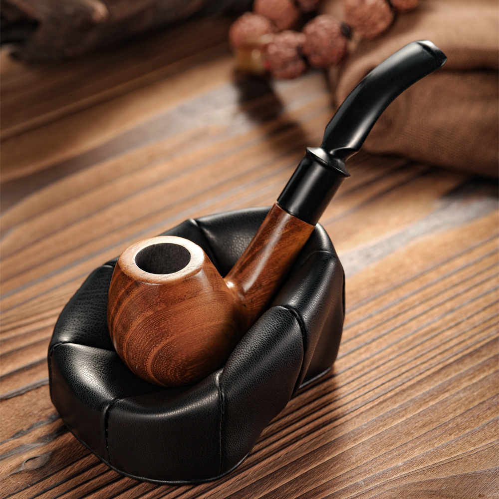 Leather Portable Cigar Stand Spoon-Shaped Single Pipe Rack for Tobacco Lovers - Image 3